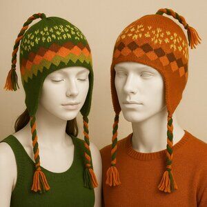 Reversible Alpaca-Blend Chuyo – Green & Orange – 2 Looks in 1!
